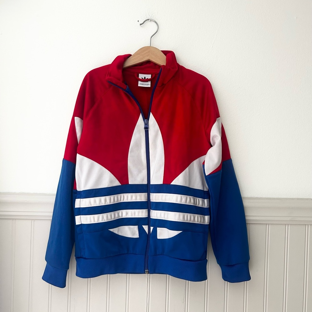Adidas Originals Boys Size 8 Large Trefoil Red White Blue Firebird Track Jacket